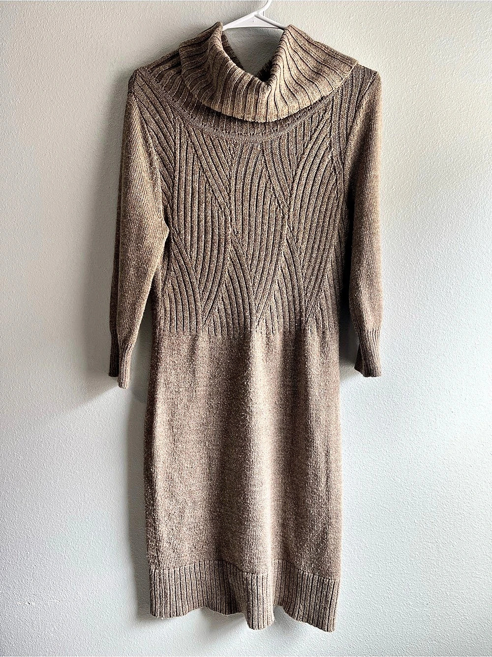 New York & Company Ribbed Turtleneck Midi Dress in Brown Size Medium